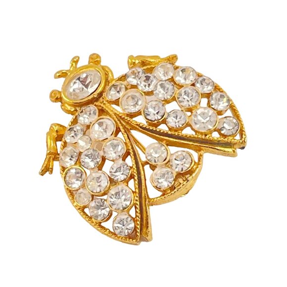 Vintage Gold-Tone Rhinestone Ladybug Brooch Pin - Picture 1 of 6